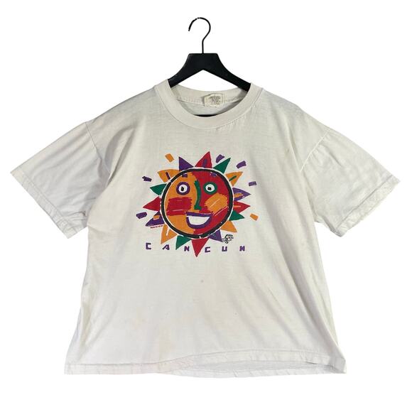 Vintage Cancun Mexico Sun Face Graphic T-Shirt XL Miro Toucan Tag White‎ Tee - Picture 1 of 13